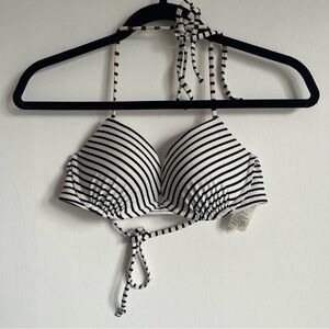 Hollister Women Halter Push-Up Striped Black White Swimsuit Bikini Top 32C